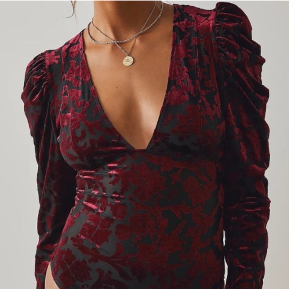 Free People Red and Black Floral Bodysuit